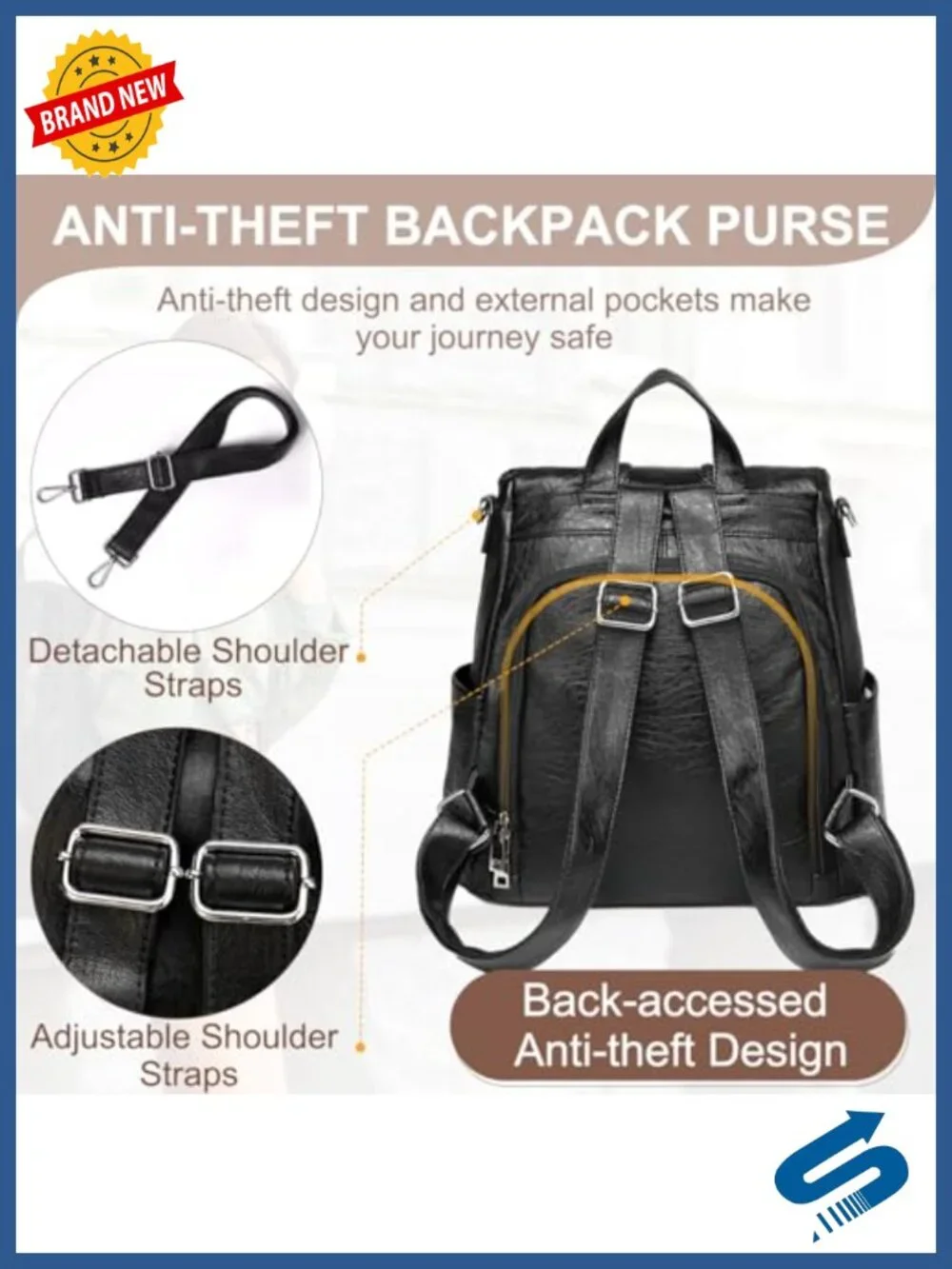 Vintage Faux Leather Anti-Theft Backpack Women 3 Ways Carry